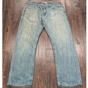 Levi Strauss Signature Jeans Mens 34x32 Blue Straight Leg Distressed Denim Pants